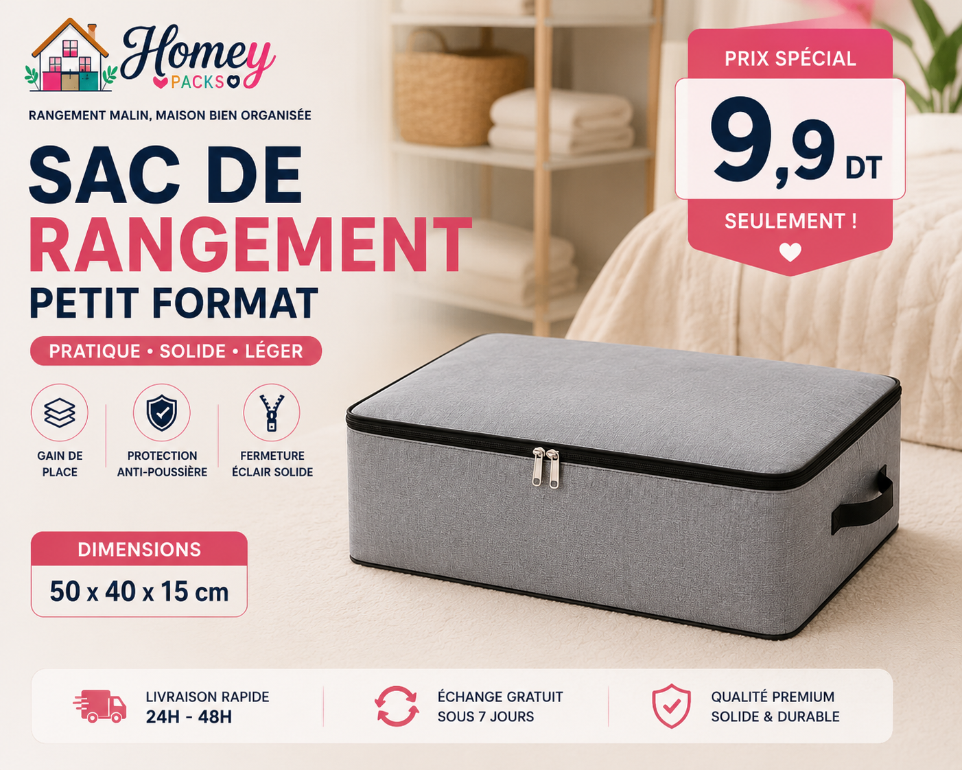 Petit sac de rangement – 50 × 40 × 15 cm
