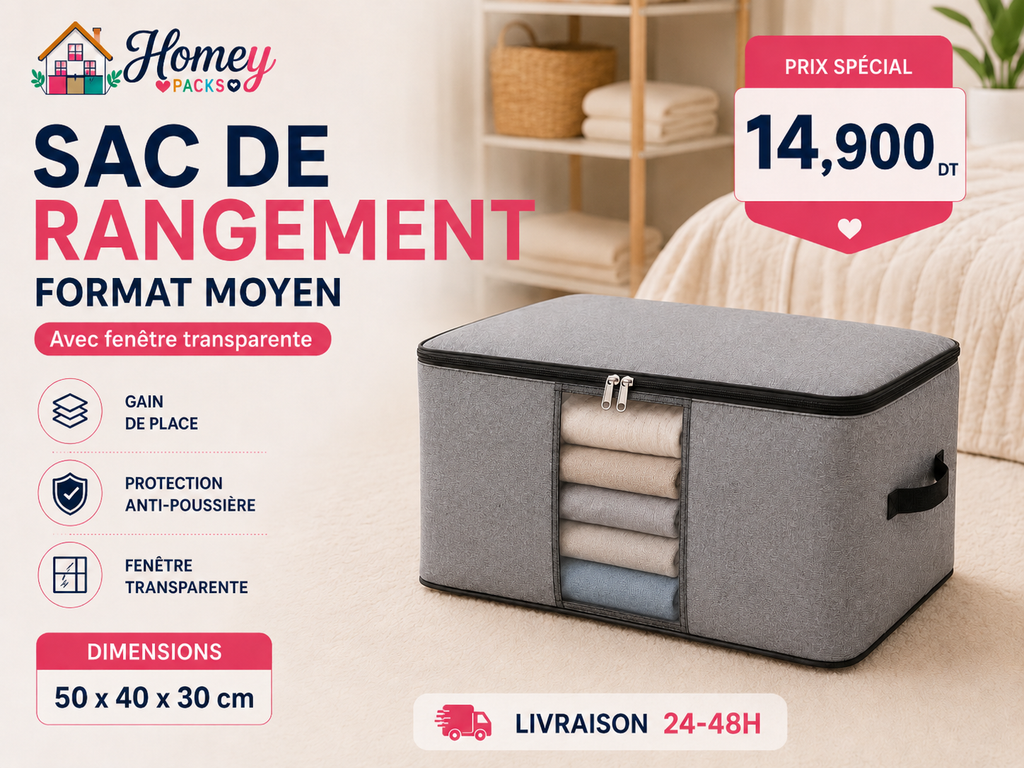 Sac de rangement format moyen – 50 × 40 × 30 cm