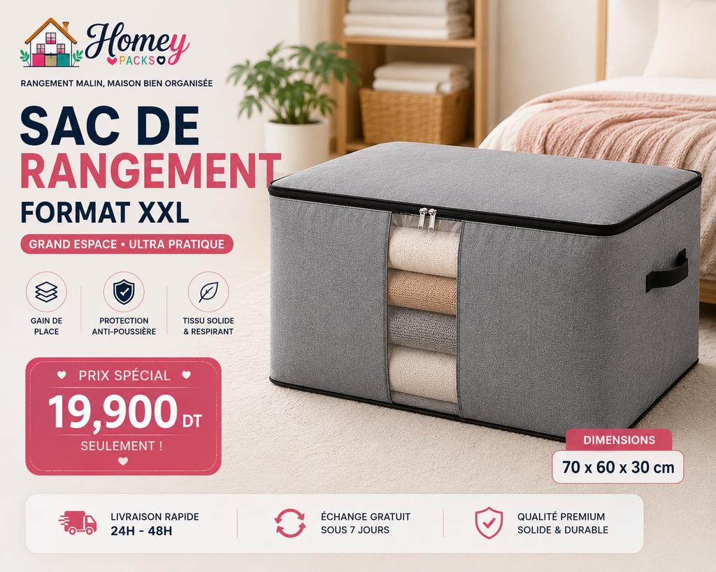 Grand sac de rangement XXL – 70 × 60 × 30 cm